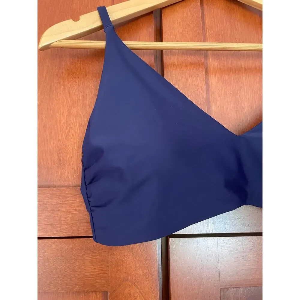 Quince Italian V-Neck Bikini Swim Top Deep Navy Blue Size XL NEW